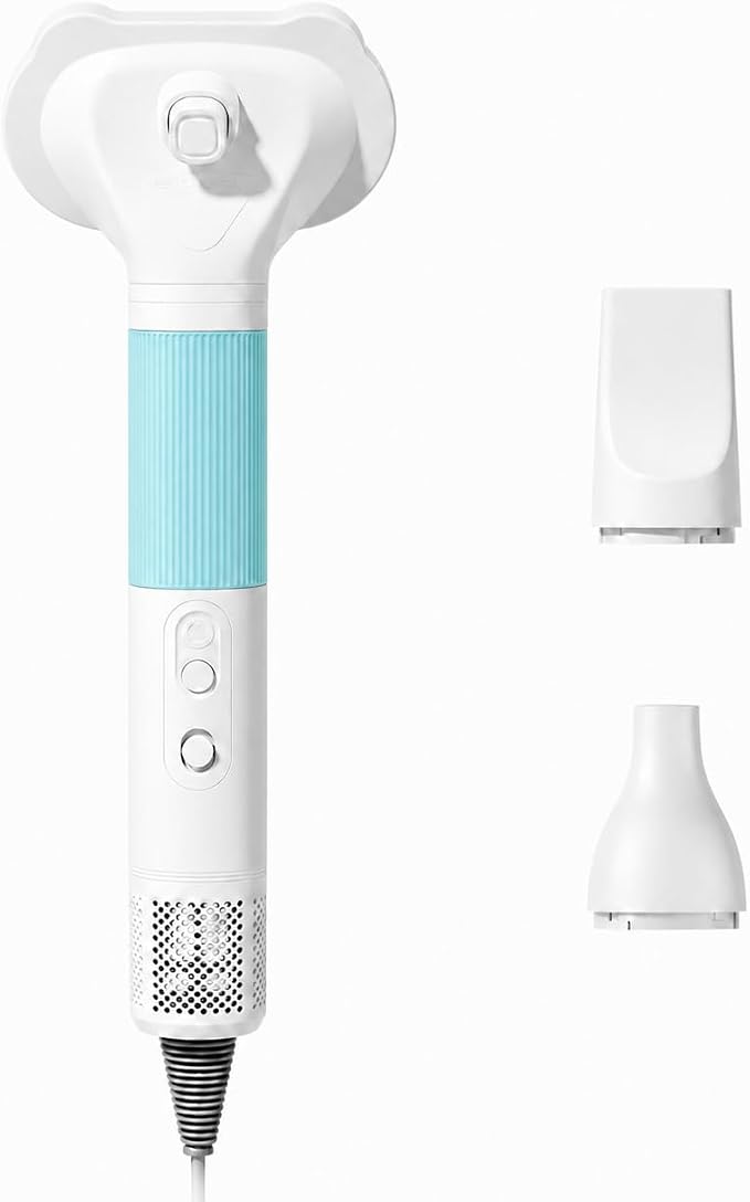 Pet Hair Dryer with Grooming Brush, Dog Blow Dryer, 3-in-1 Cat Blower, Blue | 110,000 RPM Pet Blower with One-Click Hair Removal, 3 Heat & 2 Speed Settings for Professional Home Grooming