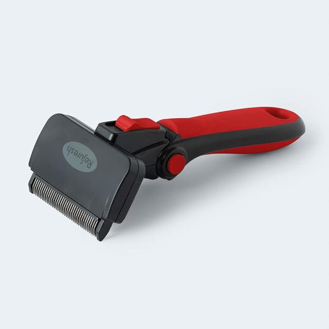Deshedding Dog Brush for Long Hair (Medium,Red) – Gentle Deshedding Tool for Dogs & Cats – Reduces Shedding, Without damaging Topcoat. Removes Loose Fur & Dead Undercoat.