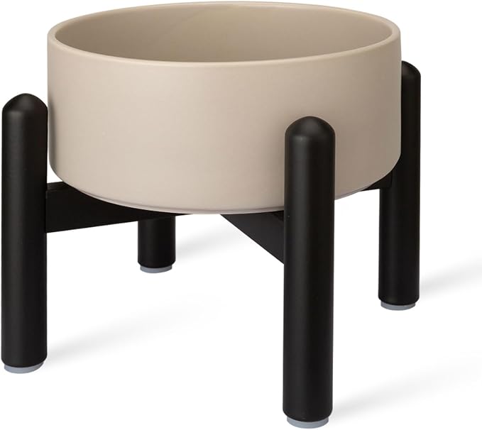 Raised Ceramic Dog Bowl Set with Stand, 2 Cups Elevated Dog Food Stand | 6.1'' Single Dog Food or Water Bowl Set, Non-Slip Dog Feeding Dishes for Small to Medium Breeds, 28.75 OZ, Grey