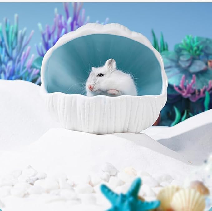 AnRui Cute Aquarium Decorations Ceramic Conch Shell-Shaped House Thematic Betta Fish Tank Accessory Decor Ornament Hideout Cave for Fish Playing or Hiding, Blue
