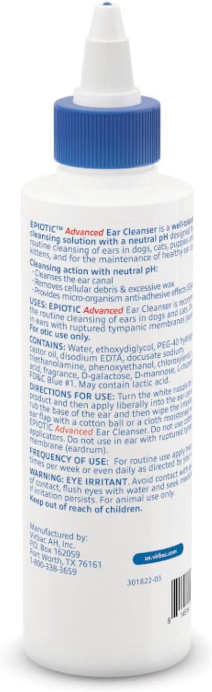 Virbac EPIOTIC® Advanced Ear Cleanser | Powerful and Gentle Cleanser For Dogs and Cats of all ages, 8 oz