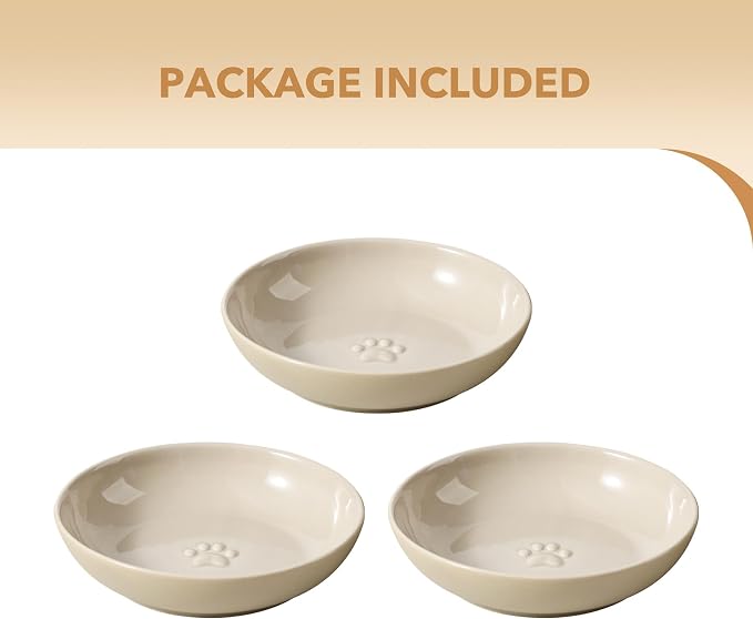 Havniva Ceramic Cat Bowls, Shallow Cat Dishes, Cat Food Plate Set of 3 | Wide Opening, 5.6” Cat Plates, Ceramic Cat Food Bowls for Wet & Dry Food, Non-slip Rubber Base, Whisker Friendly Cat Bowl