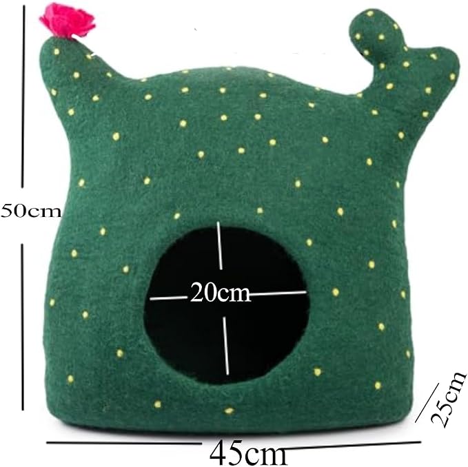 Luxurious Merino Wool Cat Cave - Foldable Hideaway Pod for Indoor Cats - Premium Felt Kitten Pet Enclosure - Covered Cat House for Ultimate Cozy Comfort by Woolygon (Cactus)