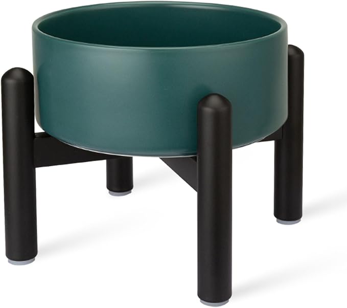 Raised Ceramic Dog Bowl Set with Stand, 2 Cups Elevated Dog Food Stand | 6.1'' Single Dog Food or Water Bowl Set, Non-Slip Dog Feeding Dishes for Small to Medium Breeds, 28.75 OZ, Green