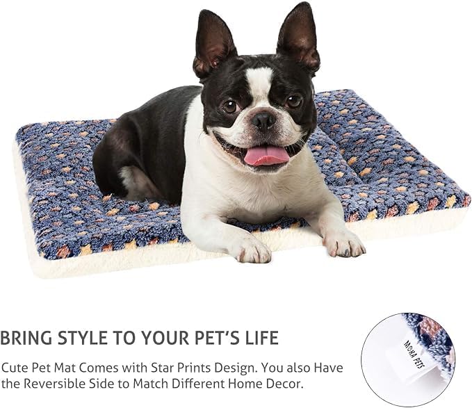 Mora Pets Cat Bed Dog Crate Pad Ultra Soft Pet Bed with Cute Star Print Washable Reversible for Small Dogs 14 x 17.5 inch 2 Pack Dark Blue