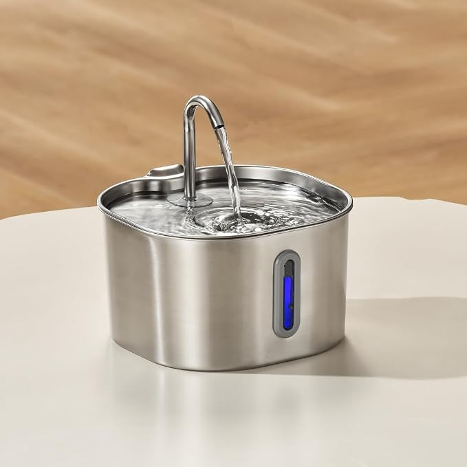 KittySpout Stainless Steel Cat Water Fountain Automatic Drinking Fountain, Quiet Circulating Water Bowl, Dishwasher Safe, Indoor Pet Fountain for Hydrated Healthy Cats (Stainless Steel, 2.2L Corded)