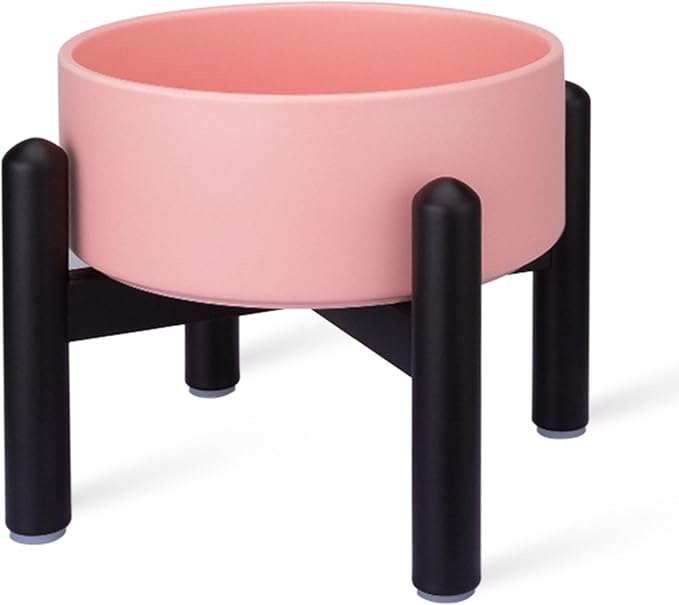 Raised Ceramic Dog Bowl Set with Stand, 2 Cups Elevated Dog Food Stand | 6.1'' Single Dog Food or Water Bowl Set, Non-Slip Dog Feeding Dishes for Small to Medium Breeds, 28.75 OZ, Pink