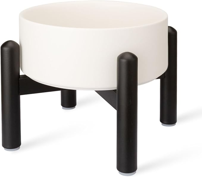 Raised Ceramic Dog Bowl Set with Stand, 2 Cups Elevated Dog Food Stand | 6.1'' Single Dog Food or Water Bowl Set, Non-Slip Dog Feeding Dishes for Small to Medium Breeds, 28.75 OZ, White