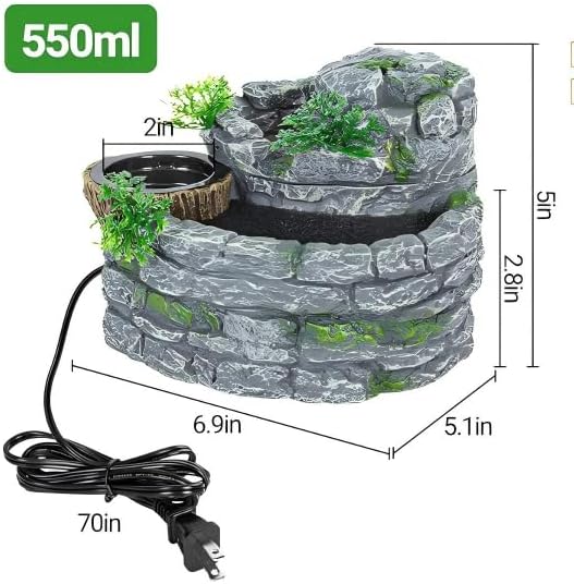 550ML Reptile Water Fountain with Food Dish – Terrarium Drinking Fountain for Bearded Dragon, Gecko, Chameleon, Lizard, Tree Frog & Turtle – Keeps Water Clear, Easy-to-Use Water Dispenser