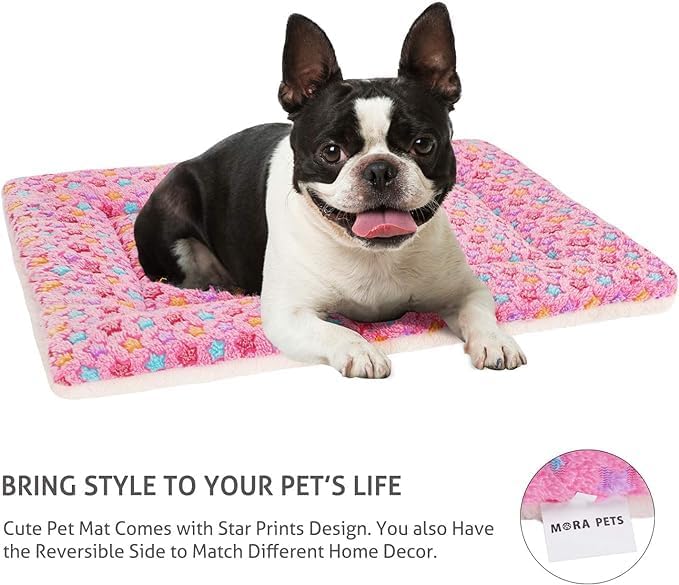 Mora Pets Dog Bed Crate Pad Ultra Soft Pet Bed with Cute Star Print Washable Reversible for Large Medium Small Dogs 21 x 12 inch 2 Pack Pink