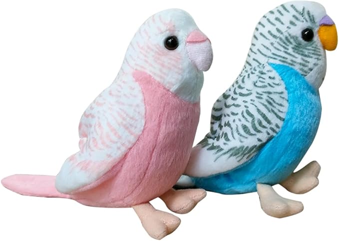 2Pcs Stuffed Parakeet Toy, 5.5 inches, Budgerigar Plush Toy, Parakeet Soft Toy, Stuffed Bird for Kids, Blue and Pink