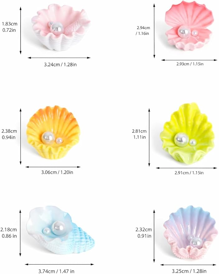 6 Pcs Mini Resin Pearl Seashell Ornaments, Artificial Ocean Clam Shells for Aquarium Decoration, Cute Fish Tank Accessories for Betta, Shrimp, Hermit Crab - Underwater Landscape Decor