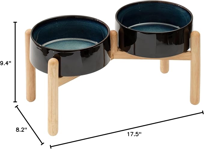 Havniva Elevated Dog Bowls Ceramic Dog Bowls with Stand, Dog Food Bowl | 8.3” Raised Dog Bowls with Non-Slip Wood Stand, Dog Food and Water Bowl Set, Double Dog Feeding Bowls for Large Dogs