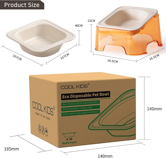 Cool Kids Elevated Cat Bowls – Raised Slanted Eco Fiber Disposable Set | Food-Grade Degradable Fiber, Cat Bowls for Small Dogs, Disposable No-Clean, Fits Camping & Travel, Multi-Pet & Stray Feeding