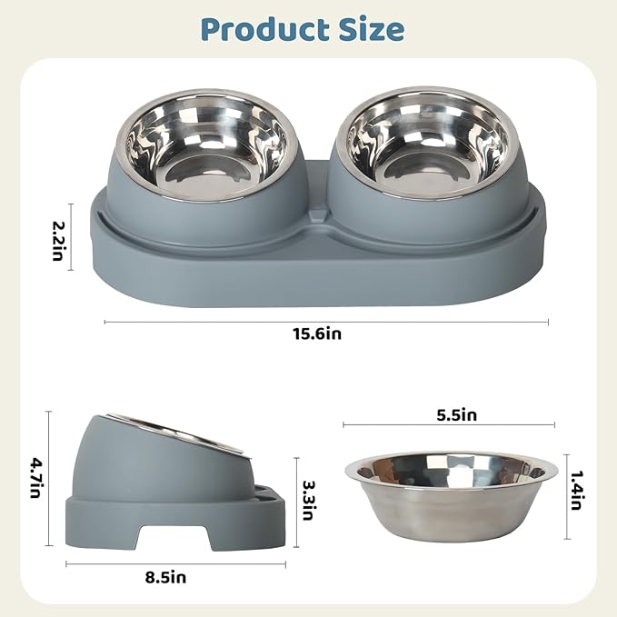 UBPET Cat Feeder and Water Dispenser, 2025 Upgraded Cat Feeder with Stainless Steel Bowls, Pet Food Dispenser for Cats and Small Dogs, Easy to Clean(White and Gray)