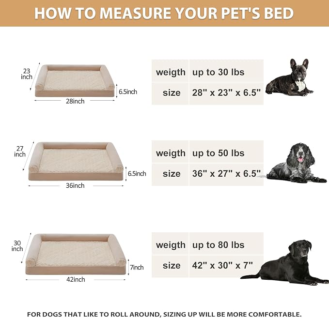 BFPETHOME Orthopedic Washable XLarge Dog Bed for Senior Dog Cozy Sleep | Extra Large Waterproof Big Soft Pet Couch Bed for Dogs Relax with Removable Cover Supportive Egg Crate Foam Beige 42x30 Inch