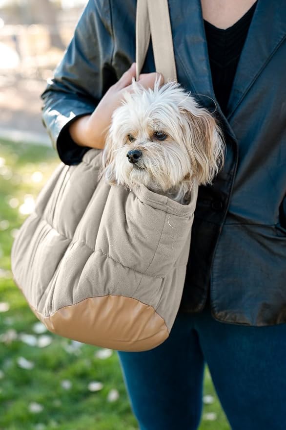 Plush Dog Purse Carrier for Small Dogs, Soft Tote Bag with Safety Harness Clip, Cozy Pet Carrier for Dogs Under 15 lbs, Comfortable Dog Shoulder Carrier for Travel, White 2.0