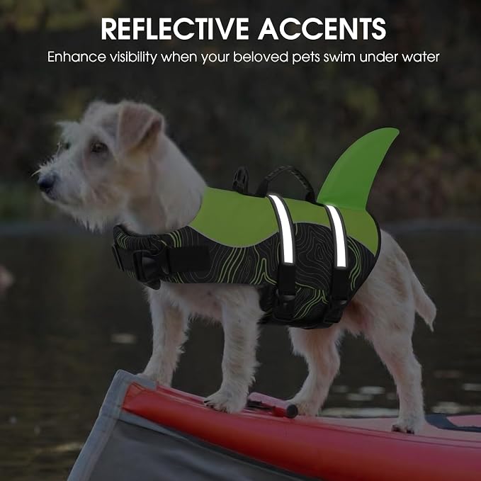 Shark Dog Life Vest for Swimming, Pet Life Vests for Boating, High Buoyant DogLife Jacket, Ripstop High Flotation Swimsui for Small, Medium, Large Dogs (Greenblack,XS)