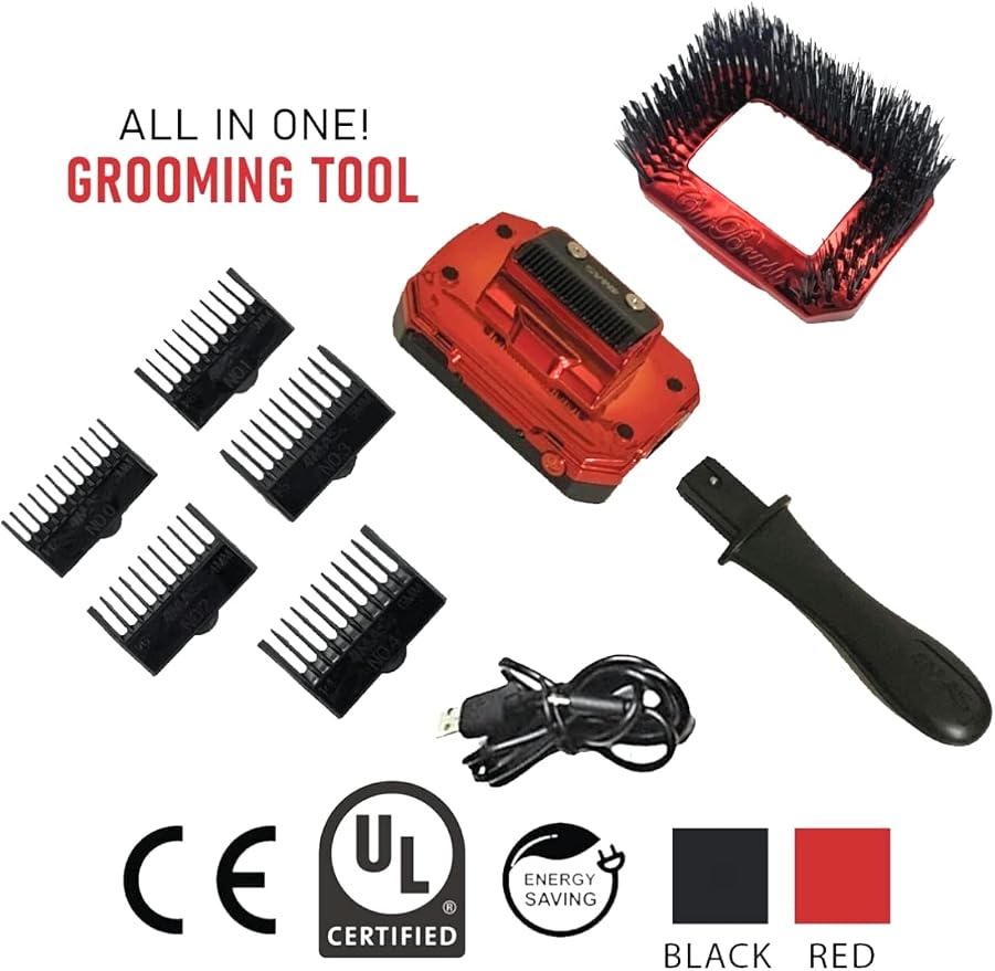 4MAS Self-Grooming CutBrush (Black and Red) Mod 3 with 5 Comb Attachments and Charging Cable