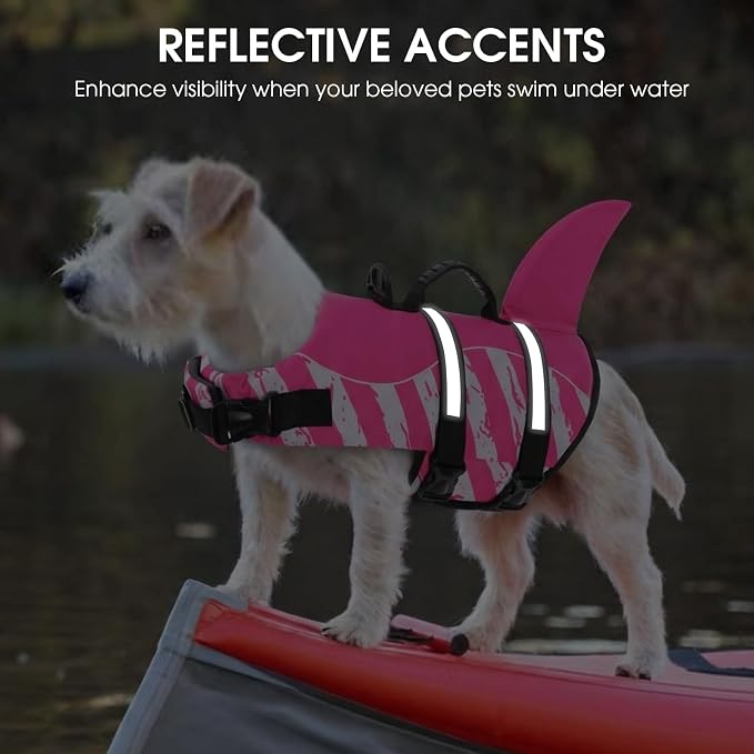 Dog Life Jacket High Flotation, Reflective Dog Life Vest for Swimming, Adjustable Dogs Life Preserver Rescue Handle Spring Summer Pool for Small, Medium, Large Dogs (Pinkwhite,L)