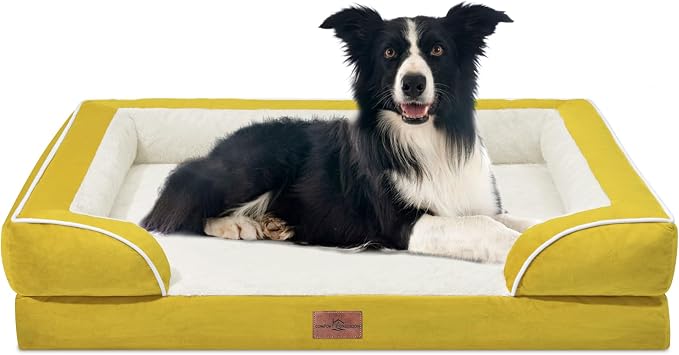 Comfort Expression Waterproof Orthopedic Dog Beds for Large Sized Dog | Supportive Egg Crate Foam Large Pet Bed with Removable Bolster, Dog Couch with Washable Cover & Non-Slip Bottom, 36x27 Inch