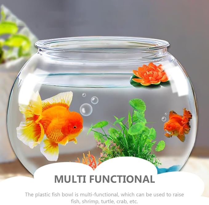 PRETYZOOM 1 Gallon Plastic Fish Bowl Clear Spherical Aquarium Tank for Betta Fish Turtle Shrimp and Small Aquatic Pets Multi-Functional Water Plant Pot and Desk Decor