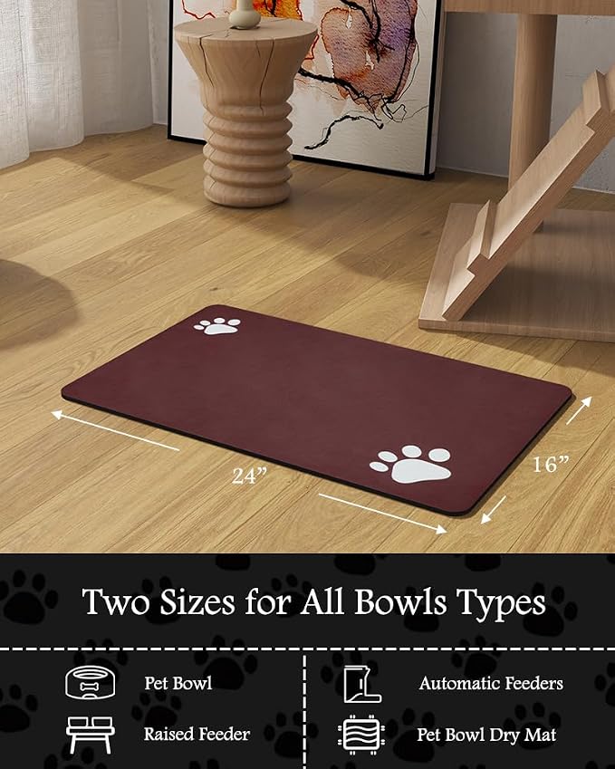 Pet Feeding Mat-Absorbent Dog Mat for Food and Water Bowl-No Stains Quick Dry Water Dispenser Mat-Dog Accessories Pet Supplies-Bowl for Messy Drinkers(RED,16"x24"