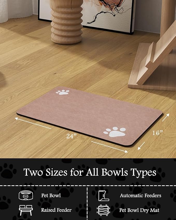Pet Feeding Mat-Absorbent Dog Mat for Food and Water Bowl-No Stains Quick Dry Water Dispenser Mat-Dog Accessories Pet Supplies-Bowl for Messy Drinkers(Dusty Pink,16"x24"