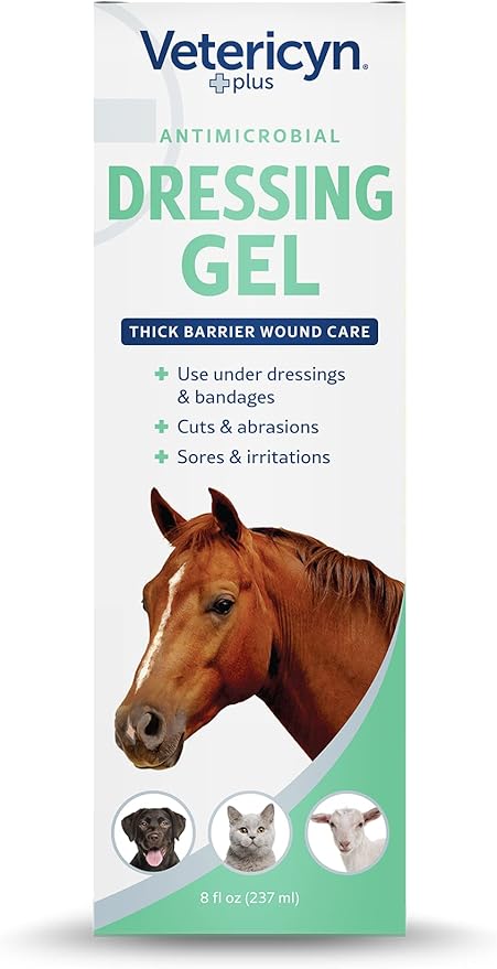 Vetericyn Plus Wound Dressing Gel for Animals| Thick Barrier Wound Care for Cats, Dogs, Horses, and Small Animals, Works on Wounds and Skin Irritations. 8 Ounces