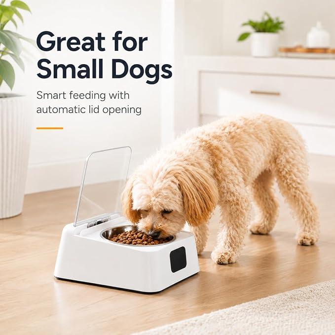 Open Lid Pet Feeder, Automatic Cat Feeder with Infrared Sensor Cover, Removable Bowl Battery Powered Intelligent Automatic Opening Lid Dog Feeder, Pet Food Dispenser for Cats and Dogs