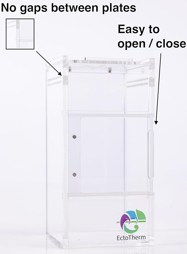 EctoTherm Jumping Spider Enclosure - Complete Acrylic Terrarium Habitat for Spiders, Tarantulas, Praying Mantis - Small Spider House with Front Opening Door - Bug Enclosure for Arboreal Species
