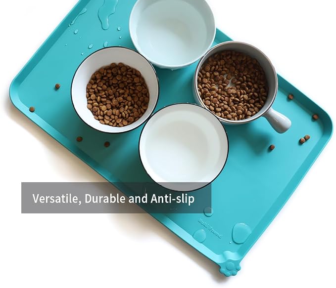 Hoki Found L Silicone Pet Food Mats Tray - Non Slip Pet Dog Cat Bowl Mats Placemat - Dog Pet Cat Feeding Mat - Waterproof Dog Cat Food Mats -Pet Water Mats for Floors -Teal