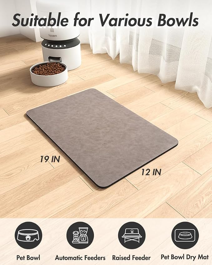 MontVoo-Absorbent Pet Feeding Mat-No Stains Pet Mat for Food and Water Bowl-Quick Dry Cat & Dog Food Mat Water Dispenser Mat-Pet Supplies Mat-Dog Water Bowl Mat for Messy Drinker,(Brown,12"x19")