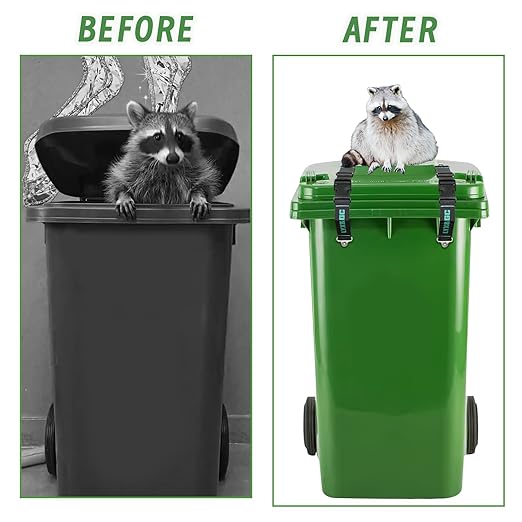 LYX&GC Trash Can Locks for Animals, Raccoon Bear Proof Trash Can Lock, Easy to Install, Long Lasting Strap Lid Garbage Can Lock for Out Door Garbage Can - 4PCS