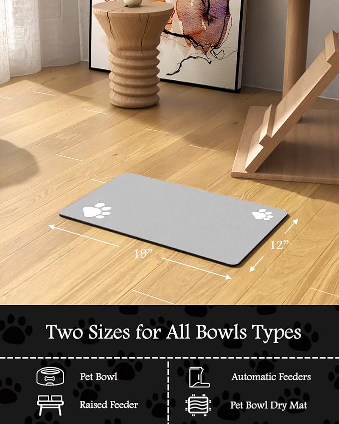 Pet Feeding Mat-Absorbent Dog Mat for Food and Water Bowl-No Stains Quick Dry Water Dispenser Mat-Dog Accessories Pet Supplies-Bowl for Messy Drinkers(LIGHTGREY,12"x19"