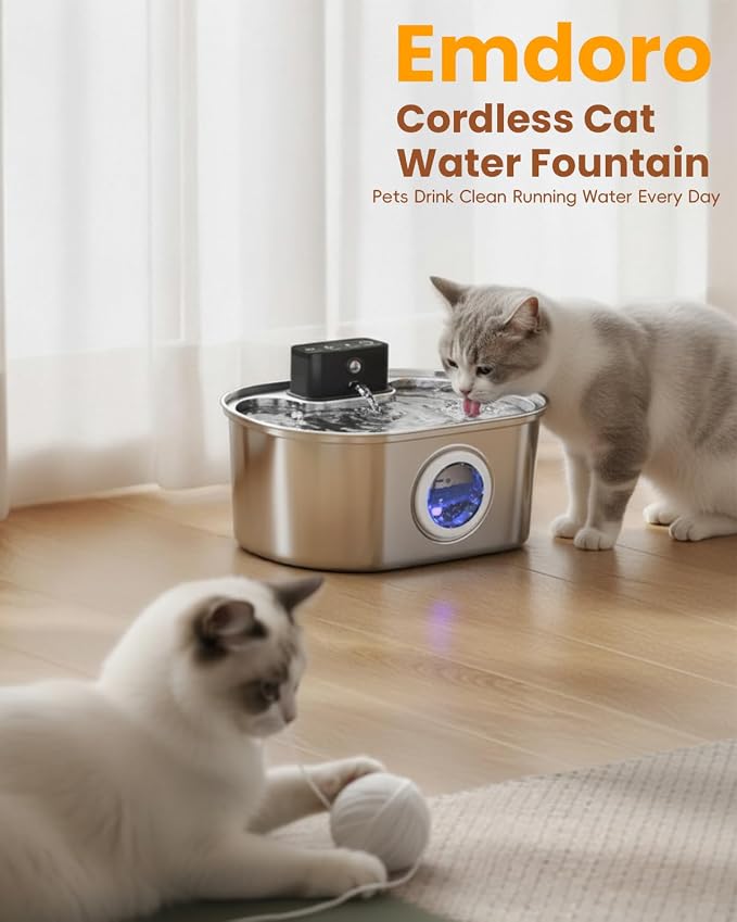 Official Replacement Filters for 3.2L/108oz Cordless Cat Fountain | 12 Pack Replacement Filters & Sponges - Multi-Layer Filtration - Easy Replacement for Emdoro Cordless Pet Fountain