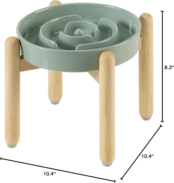 Havniva Elevated Slow Feeder Dog Bowls, Ceramic Dog Bowl Slow Feeder | 1.6 Cups Raised Slow Feeding Bowl for Medium Breed, Puzzle Dog Food Bowl with Wooden Stand, Non-Slip, Anti-Choking