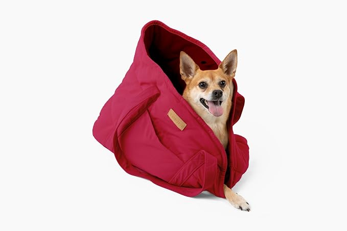 Plush Dog Purse Carrier for Small Dogs, Soft Dog Tote Bag with Safety Harness Clip, Cozy Pet Carrier for Dogs Under 15 lbs, Comfortable Dog Shoulder Carrier for Travel, Red