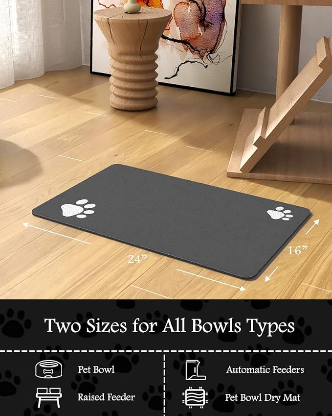 Pet Feeding Mat-Absorbent Dog Mat for Food and Water Bowl-No Stains Quick Dry Dispenser Mat-Dog Accessories Pet Supplies-Bowl for Messy Drinkers(Darkgrey,16"x24"