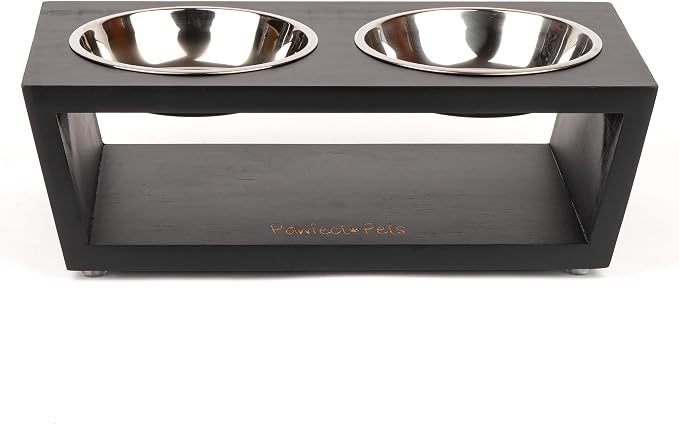 4" Tall Elevated Dog Bowls for Small Dogs, Food and Water Bowl Set by Pawfect Pets (Black)