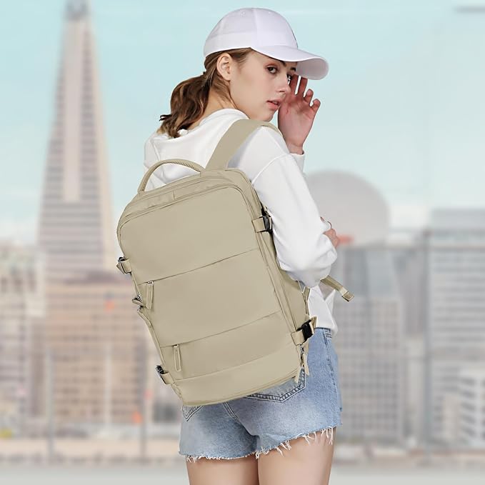 coowoz Travel Backpack For Women Men,Carry On Backpack,Hiking Backpack Waterproof Outdoor Sports Rucksack Casual Daypack travel essentials(Khaki)