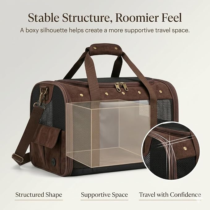 Pet Carrier for Small Medium Cats Dogs Puppies Up to 20lbs, Soft Sided Collapsible Cat Dog Carrier, Stable Durable Vintage Style Travel Bag for Shopping, Street Photos, Pet Cafe