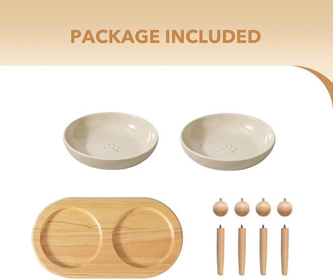 Havniva Cat Bowls Elevated 6” Ceramic Cat Bowl with Stand Whisker Friendly Shallow Cat Dishes, Cat Food & Water Bowl Set with Two Height Options, Anti-Slip Raised Cat Food Bowl for Kittens