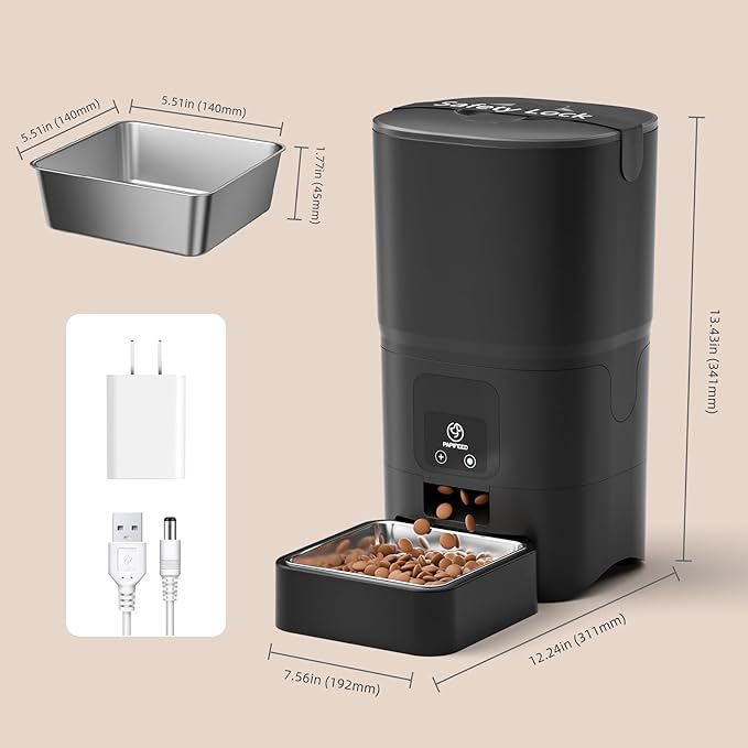 PAPIFEED Automatic Cat Feeder, 6L Smart WiFi Cat Food Dispenser with App Control, Bluetooth-Assisted Setup, Stainless Steel Bowl, Anti-Clog Design Timed Feeder with Dry Food, Pet Feeder for Cat/Dog