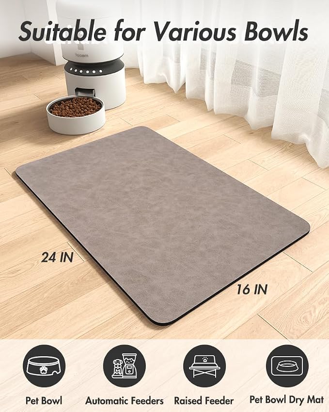 MontVoo-Absorbent Pet Feeding Mat-No Stains Pet Mat for Food and Water Bowl-Quick Dry Cat & Dog Food Mat Water Dispenser Mat-Pet Supplies Mat-Dog Water Bowl Mat for Messy Drinker,(Brown,16"x24")