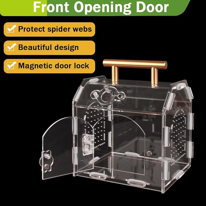 Jumping Spider Enclosure,Premium Acrylic Spider Enclosure - Ideal for Tarantulas, Reptiles, and Insects - Easy Assembly & Feeding - All-Round Transparent Terrarium