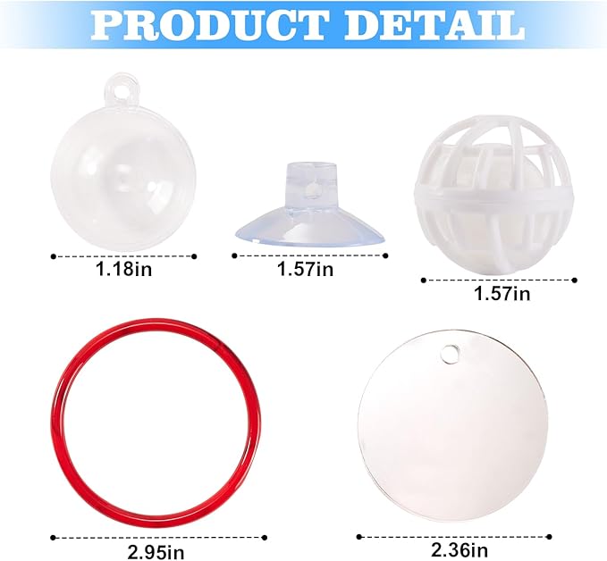 Betta Fish Toys, 2 PCS Fish Exercise Ring and Nitrifying Balls Set, Betta Mirror Toy Set, Feeding Ring with Suction Cup, Fishing Tank Accessories for Gifts (Red)