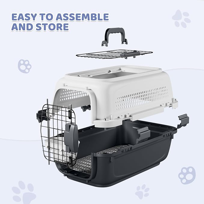 Magshion 18 Inch Hard-Sided Dog Cat Carrier, Grey | Top&Front Door Access, Plastic Dog Kennel for Traveling, Durable Handle, Ventilation, Detachable Pet Bowl, For Pet Up 20 lbs