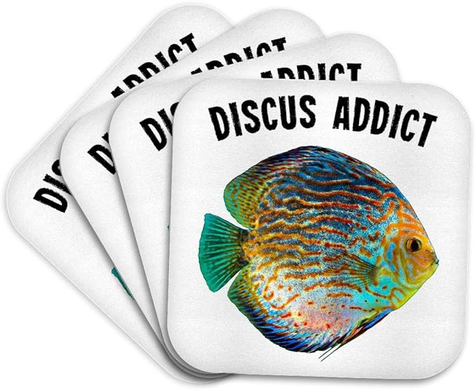3dRose Discus Fish Addict Funny Aquarium Design Set of 4 Coasters - Cork