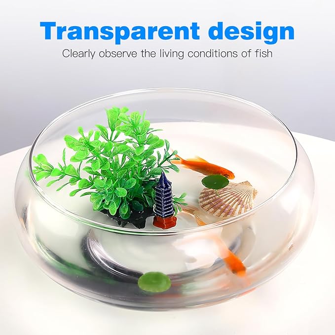 Toddmomy Transparent Aquarium Tank 9.52 Inch Desktop Betta Fish Bowl for Home and Office Decor with Hydroponic Plants and Aquatic Pets Display